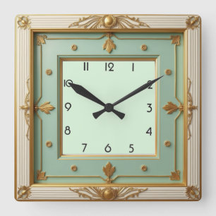 Art Deco Mint Quadratische Wanduhr