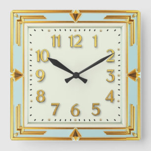 Art Deco Mint Quadratische Wanduhr