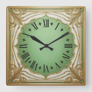 Art Deco Mint Quadratische Wanduhr