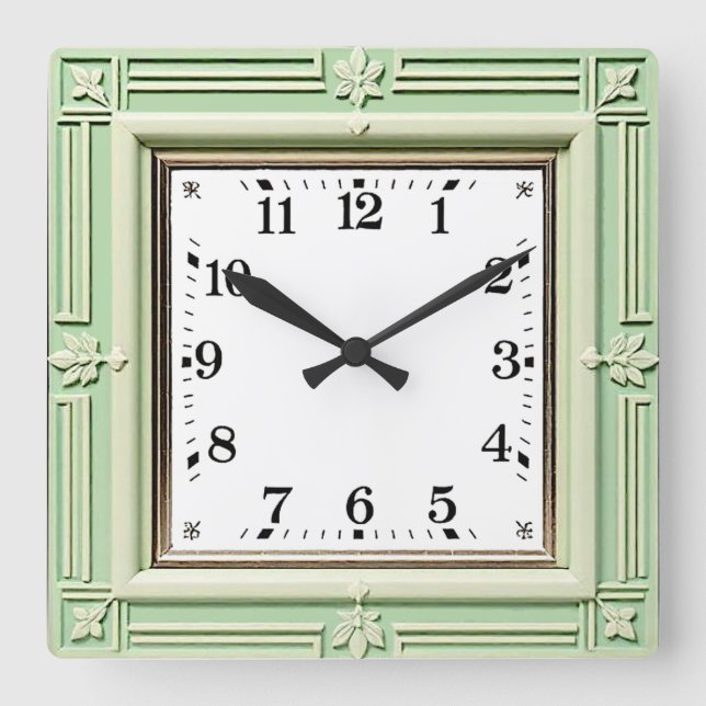 Art Deco Mint Quadratische Wanduhr (Vorderseite)