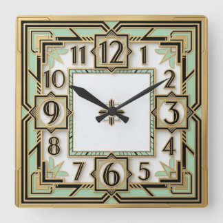 Art Deco Mint Quadratische Wanduhr