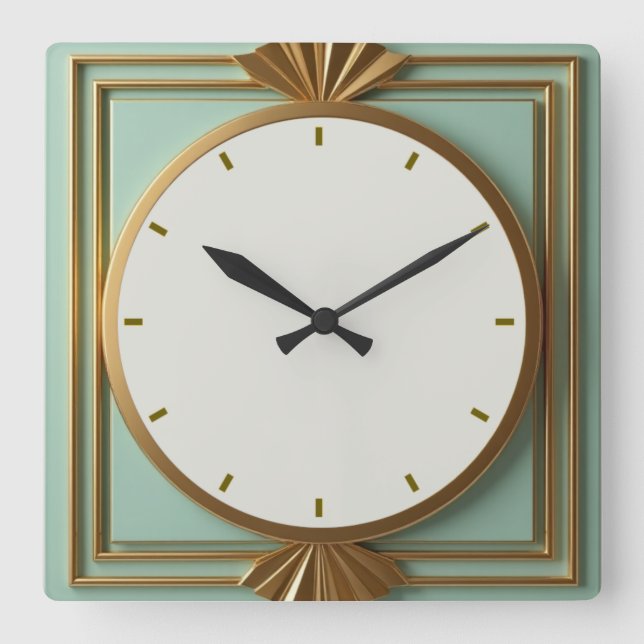 Art Deco Mint Quadratische Wanduhr (Vorderseite)