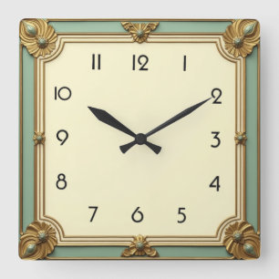 Art Deco Mint Quadratische Wanduhr