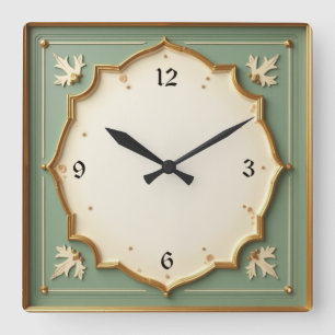 Art Deco Mint Quadratische Wanduhr