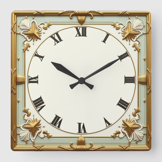 Art Deco Mint Quadratische Wanduhr (Vorderseite)