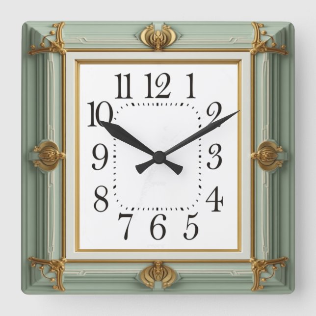 Art Deco Mint Quadratische Wanduhr (Vorderseite)