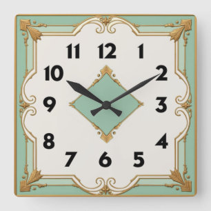 Art Deco Mint Quadratische Wanduhr