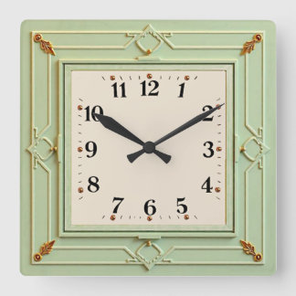 Art Deco Mint Quadratische Wanduhr