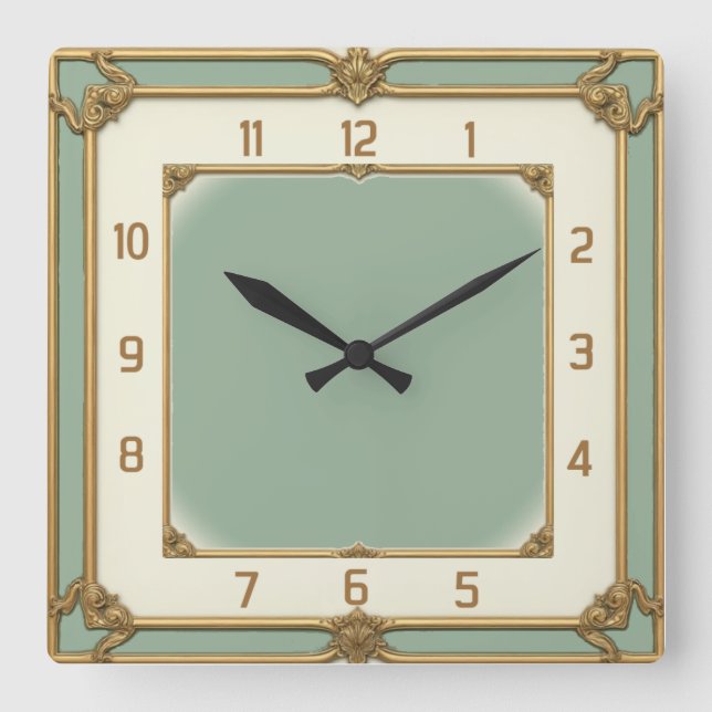 Art Deco Mint Quadratische Wanduhr (Vorderseite)