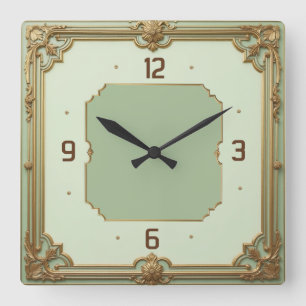 Art Deco Mint Quadratische Wanduhr