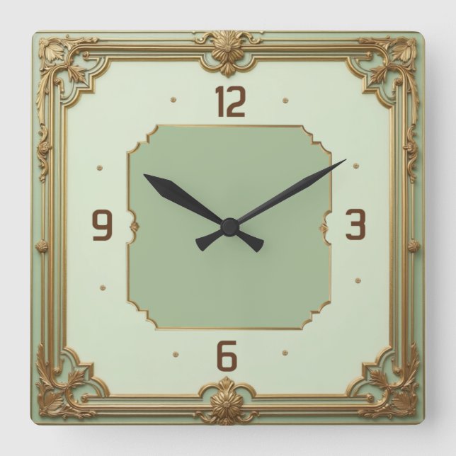 Art Deco Mint Quadratische Wanduhr (Vorderseite)