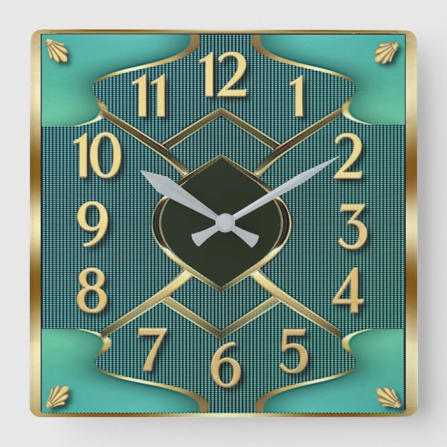 Art Deco Mint Quadratische Wanduhr (Vorderseite)