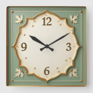 Art Deco Mint Quadratische Wanduhr