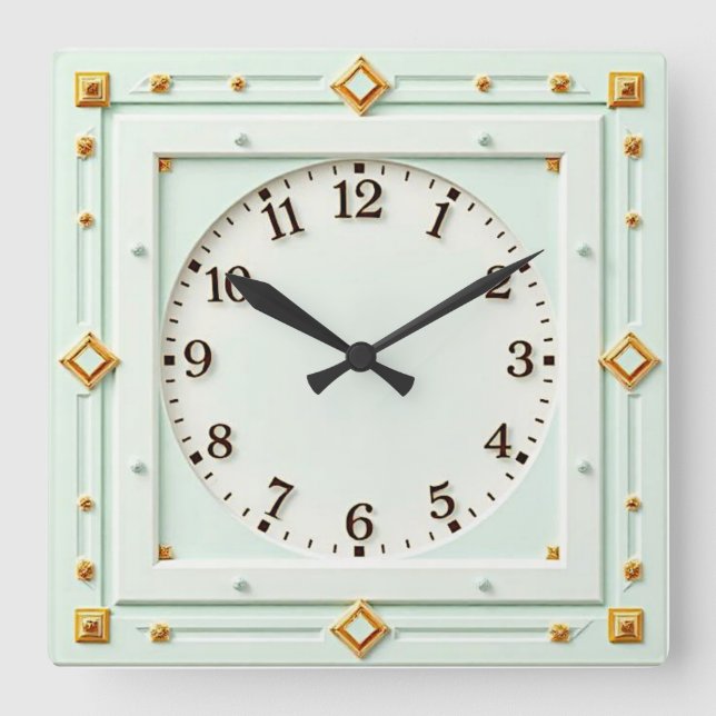 Art Deco Mint Quadratische Wanduhr (Vorderseite)