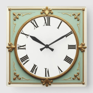 Art Deco Mint Quadratische Wanduhr