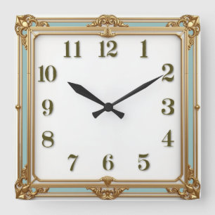 Art Deco Mint Quadratische Wanduhr