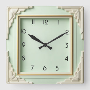 Art Deco Mint Quadratische Wanduhr