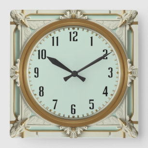 Art Deco Minze Quadratische Wanduhr