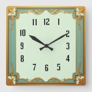 Art Deco Minze Quadratische Wanduhr