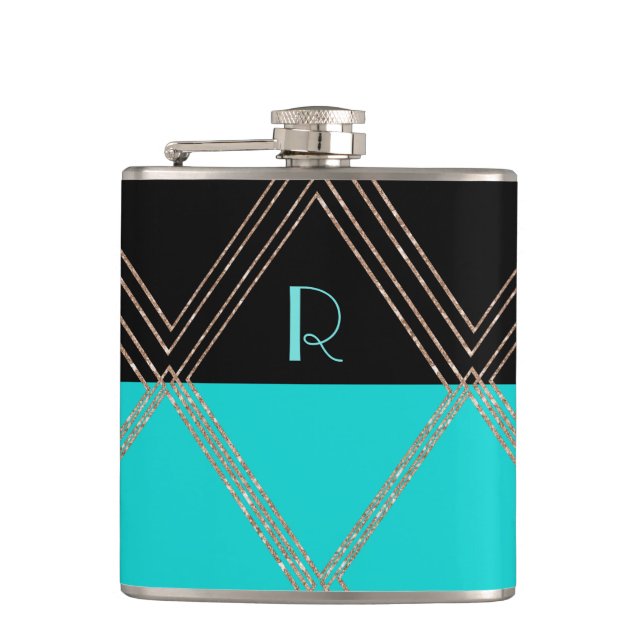 Art Deco Mit Monogramm Flasche Flachmann (Vorderseite)