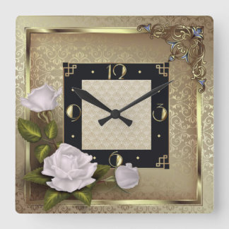 Art Deco mit Rose Quadratische Wanduhr