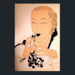 Art-Deco-Mode-Ära der 1930er Jahre Poster<br><div class="desc">Diese atemberaubende Art-Déco-Illustration, die aus einer Zeitschrift von 1933 stammt, zeigt eine Frau, die mit einem Anhäufung von Trauben, der Farbe ihres Lippenstift, konfrontiert ist. Es sieht so aus, als wäre es in schminkfarbenen Tönen gezeichnet worden, fast sepia-ähnlich, und zeigt den Glamour und den Stil der Zeit absolut an. Perfektes...</div>