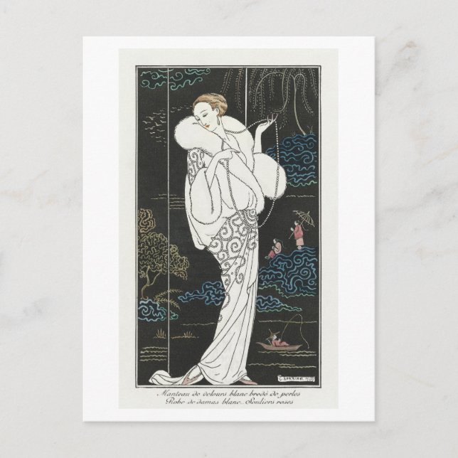 Art Deco Modeplatte Abend Coat von Barbier Postkarte (Vorderseite)