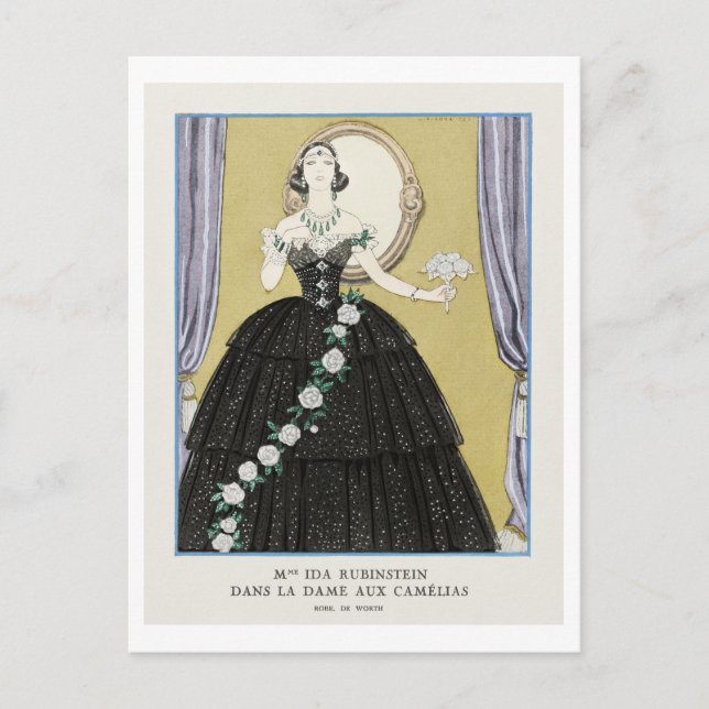 Art Deco Modeplatte Abend Gown by Barbier Postkarte (Vorderseite)