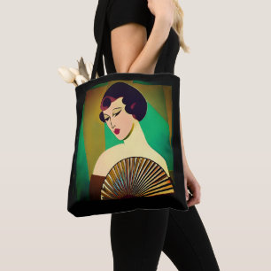 Art Deco Moderne Dame mit Fächer Tasche
