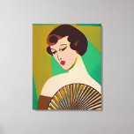 Art Deco Moderne Dame mit Fan Leinwanddruck<br><div class="desc">Leinwand in einem modernen,  halb abstrakten Art-Déco-Porträt einer Dame,  die einen Fan hält,  vor einem jadegrünen und goldfarbenen Hintergrund</div>