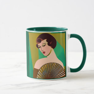 Art Deco Moderne Dame mit Fan Tasse