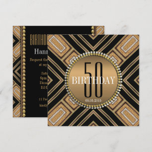 Art déco moderne Gold 50th Birthday Invitation