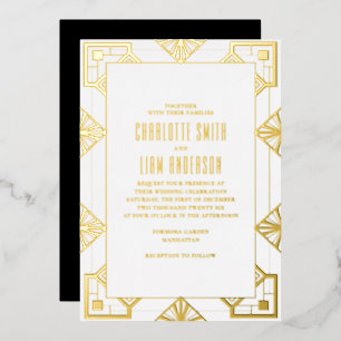 Art Déco Moderne Goldfolie gepresst Blumenhochzeit Folieneinladung