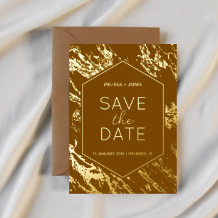 Art Deco Moderne Hexagon Hochzeit retten Datum Folieneinladung