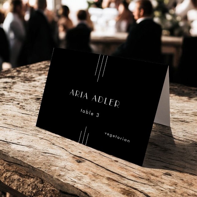 Art déco moderne Mariage noir Cartes de séjour / T (Modern Art Deco Black Wedding Place Cards / AVERY)
