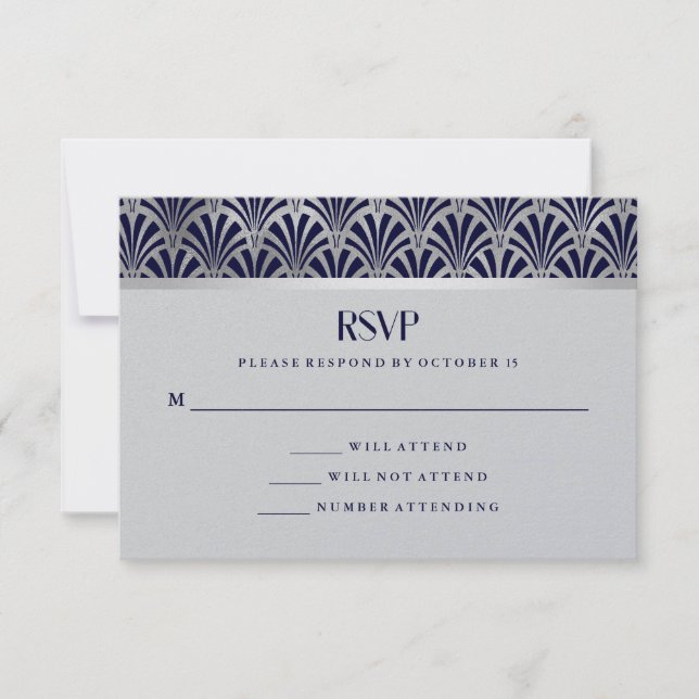 Art déco moderne | Marine et Faux Silver RSVP (Devant)