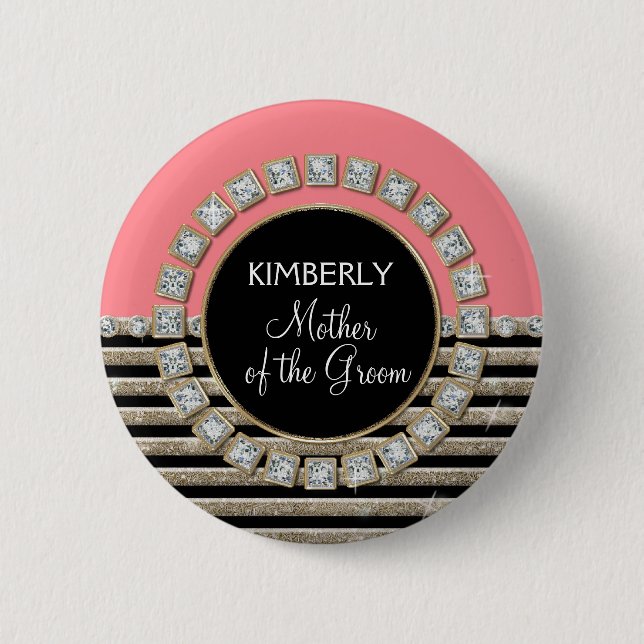 Art Deco Moderner, horizontaler Streifen Glitzer L Button (Vorderseite)