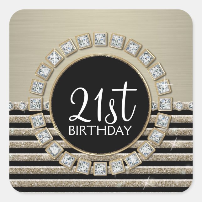 Art Deco Moderner, horizontaler Streifen Glitzer L Quadratischer Aufkleber (Vorderseite)