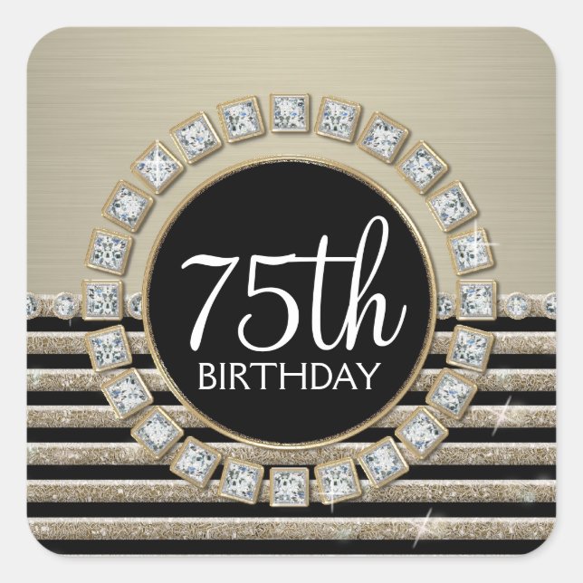 Art Deco Moderner, horizontaler Streifen Glitzer L Quadratischer Aufkleber (Vorderseite)