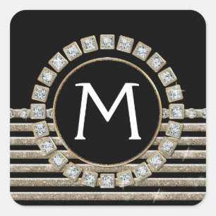 Art Deco Moderner, horizontaler Streifen Glitzer L Quadratischer Aufkleber