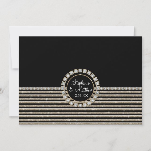 Art Deco Modernes, horizontal gestreiftes Hochzeit Einladung (Vorderseite)