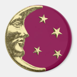 Art Deco Mond und Sterne - Burgund und Gold Magnet