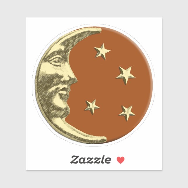 Art-Deco-Mond und Sterne - Rostbraun und Gold Aufkleber (Blatt)