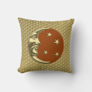 Art-Deco-Mond und Sterne - Rostbraun und Gold Kissen