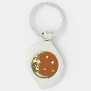 Art Deco Mond und Sterne - Rostbraun und Gold Schlüsselanhänger