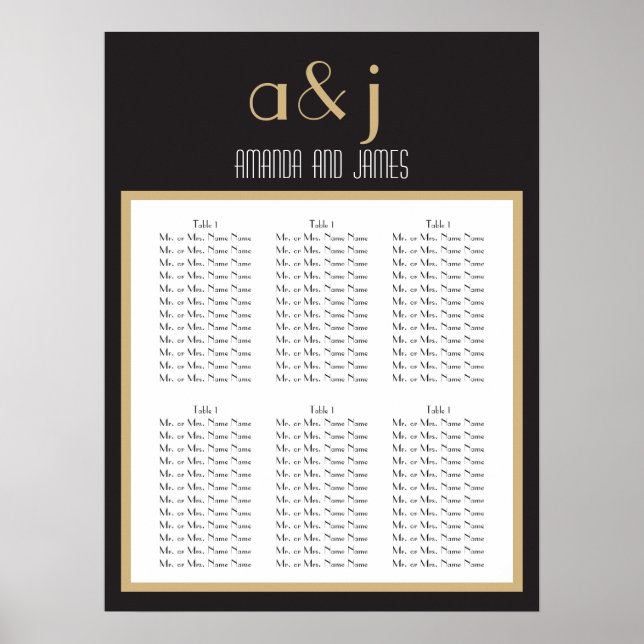 Art Deco Mongram Seating Chart Poster (Vorne)