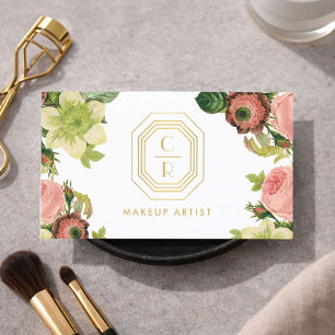 Art Deco Monogram Braut-Make-up-Artist Visitenkarte