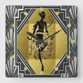 Art Deco Monogram Flapper 1920er Frauen Schwarzes  Quadratische Wanduhr