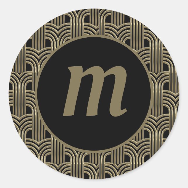 Art Deco Monogram Gold und Black Runder Aufkleber (Vorderseite)