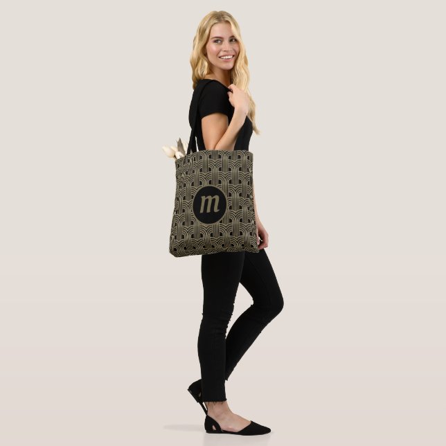 Art Deco Monogram Gold und Black Tasche (Am Model)